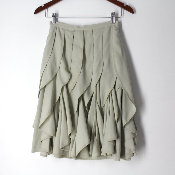 Anthropologie Varun Bahl Ice Fall Gray Beige Layered Tiered Skirt Retro Sz 0P - Picture 4 of 12